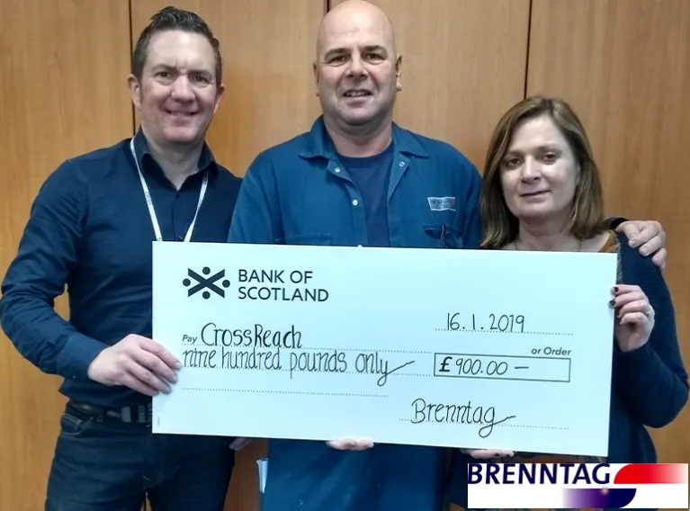 Brenntag staff presenting cheque to CrossReach staff