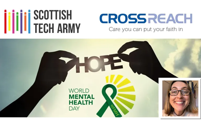 World Mental Health Day logo with STA and CrossReach logo and Julie Reekie